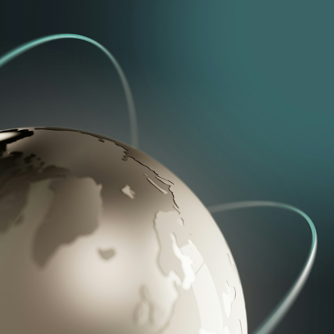 Glowing global network connections over the earth