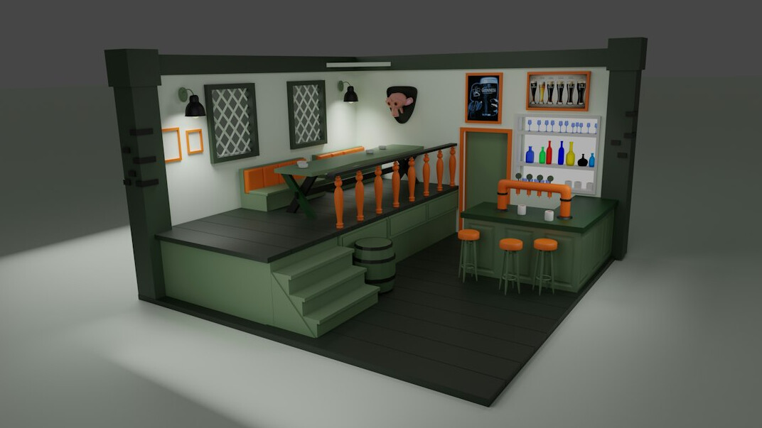 Television production set with studio lights and cameras